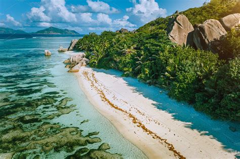 seychelles la digue aerial view  high quality nature stock