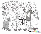 Mewarnai Sketsa Islami Muslimah Hijab Keluarga Ujian Putri Pertamaku Biru Khimar Masjid Putra sketch template