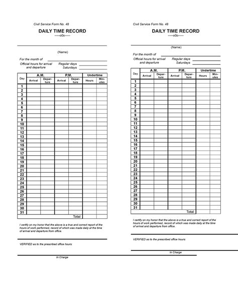 dtr sample  daily time record sample civil service form