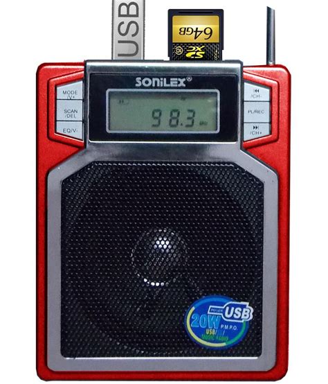 buy sonilex portable digital fm radio  usbsd card  recording function red