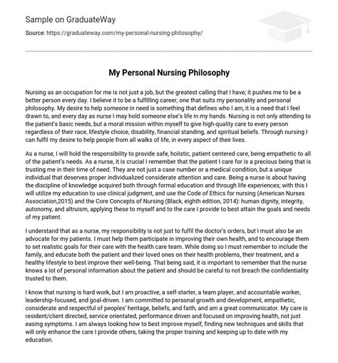 personal nursing philosophy essay  graduateway