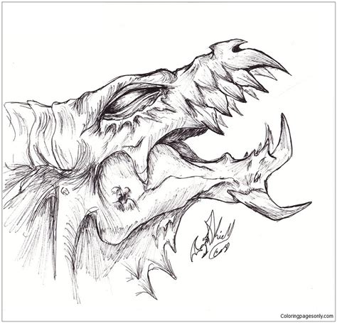dragon head demon coloring page  printable coloring pages