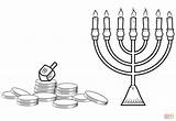 Hanukkah Dreidel Pages Candles Colorare Menorah Gelt Disegno Hannukah sketch template
