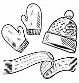 Winter Clothing Sketch Hat Scarf Mitten Clothes Drawing Mittens Coloring Pages Template Doodle Vector Preview sketch template