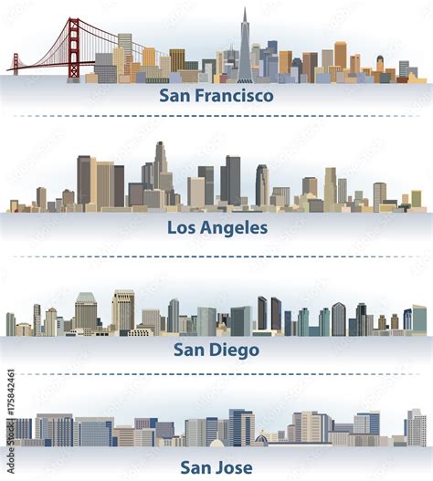 united states city skylines san francisco los angeles san diego and