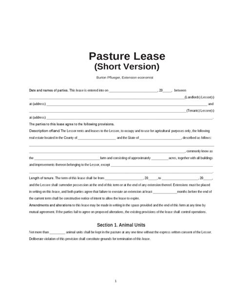 pasture lease agreement   templates   word excel