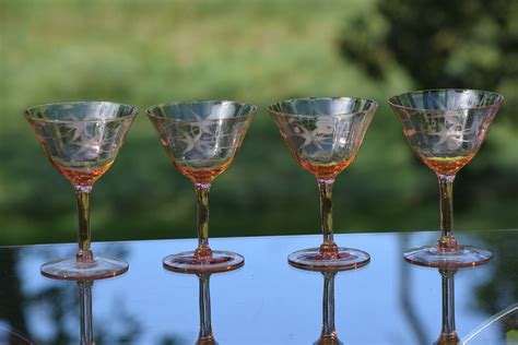 vintage etched pink depression glass cocktail martini