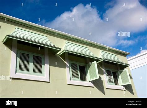 window hoods  shutters office building bridgetown barbados stock photo alamy