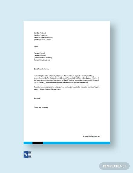 eviction letter  tenant template word templatenet