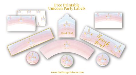 printable unicorn party labels cupcake wrappers circles