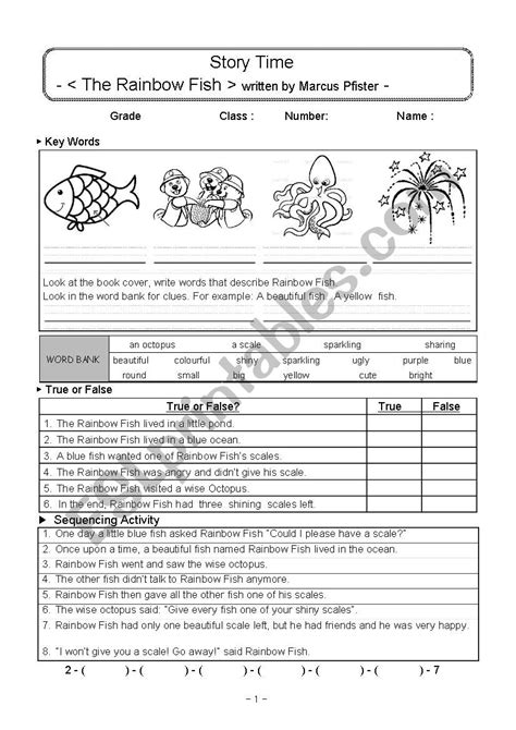 rainbow fish esl worksheet  niruntha