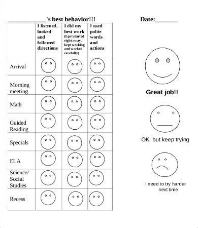 preschool behavior chart printable tutoreorg master  documents