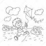 Pipa Kite Dibujos Menino Contorno Correndo Depositphotos Nino Crian Crianças Pipas sketch template