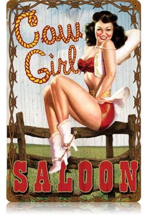 Vintage Cowgirl Saloon Pin Up Girl Metal Sign 12 X 18 Inches