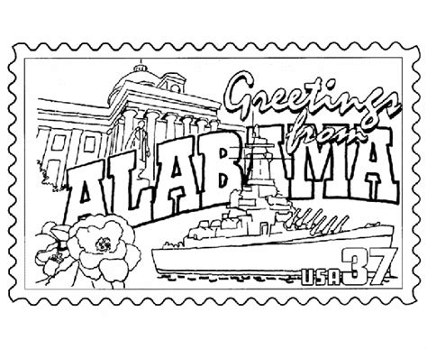 usa printables alabama state stamp  states coloring pages
