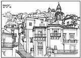 Coloriage Adults Architettura Adulti Adulte Raguse Dessin Habitation Buildings Adultes Italie Coloriages Illustration sketch template