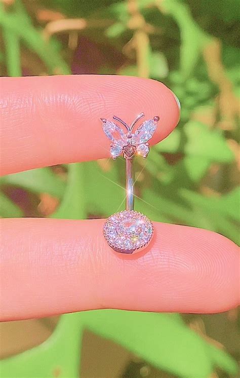 Icy Silver Butterfly Belly Button Ring Y2k 2000s Sparkly Etsy