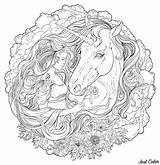 Unicorn Coloring Girl Clouds Unicorns Magnificent Circular Pages sketch template