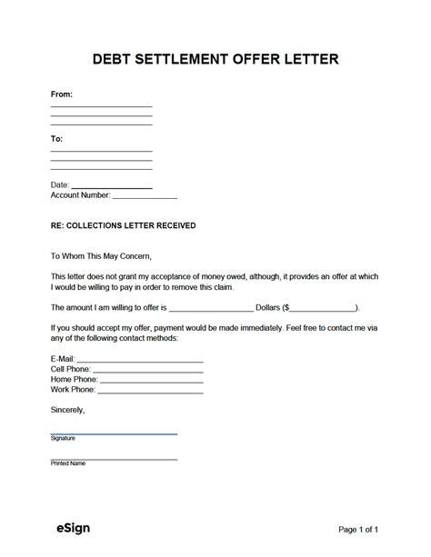 settlement agreement letter template