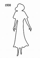 Outline Woman 1930 Body Female Dress Fashion Costume Silhouettes Cliparts History Clipart Silhouette Line Clip Library 1931 1940 Era sketch template