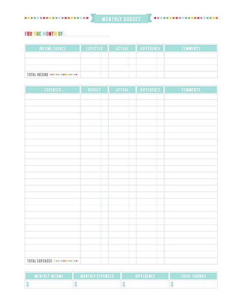 monthly budget printable  planner page instant