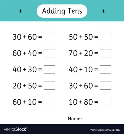 adding tens school education math worksheets  vector image