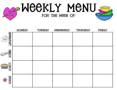 weekly menu plan starting  daycare daycare menu childcare provider
