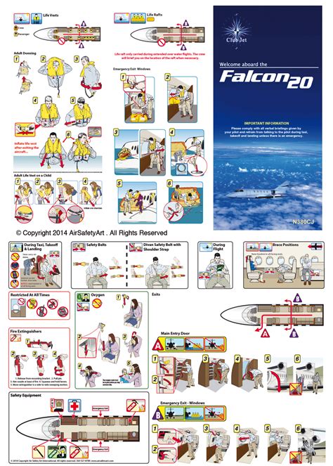 dassault falcon  safety briefing card air safety art international
