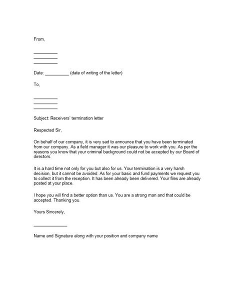 sample employment termination letter  sale  company termination