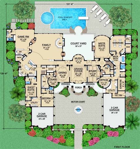 luxury style house plans  square foot home  story  bedroom   bath  garage