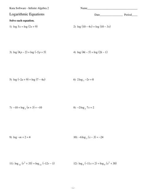 solving exponential  logarithmic equations worksheet answers kuta