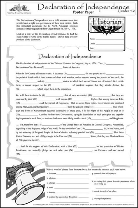 printable declaration  independence  students