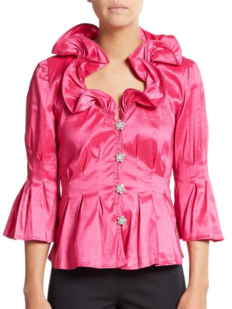 chetta b ruffle neck blouse in pink hot fuschia save 57 lyst