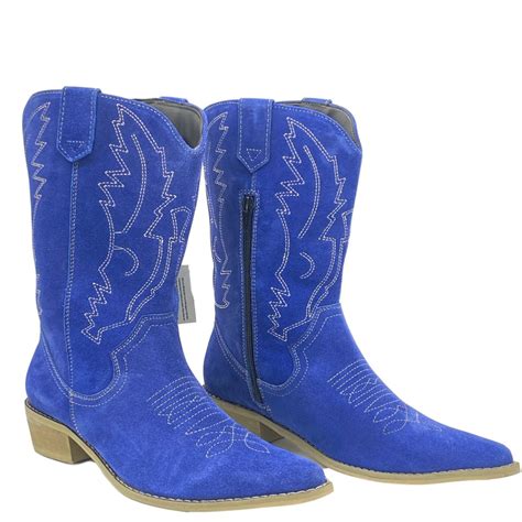kitty electric blue suede cowboy boots kickfootwear