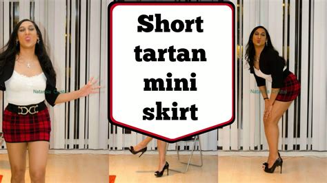 Crossdresser Very Short Tartan Mini Skirt And Black