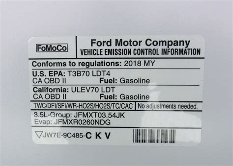 ford   vehicle emission control information label  state emissions sticker