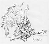 Warrior Angel Drawing Deviantart Drawings Clip Tattoo Dark Tatouage Paintings Archange Elf Armor sketch template