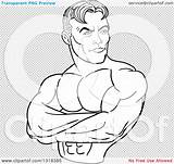 Folded Arms Bodybuilder Male Cartoon Outline Clipart Side Illustration Looking Royalty Lafftoon Lineart Vector Transparent Clip Background Clipartof sketch template