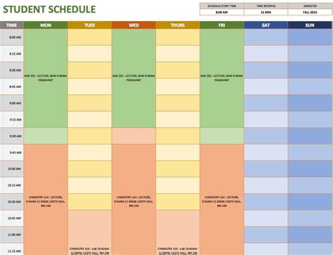 excel class schedule template collection