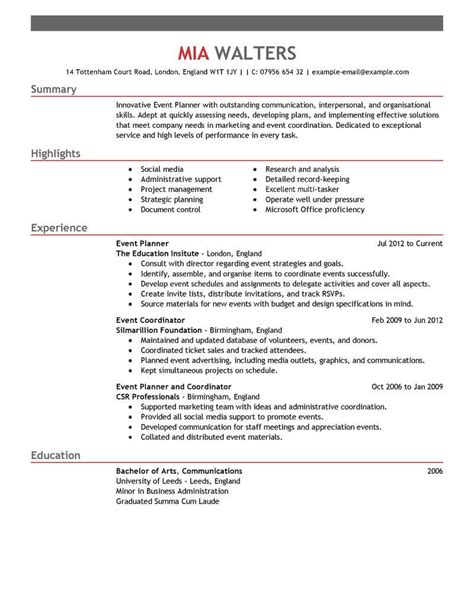 event planner resume   professional resume writing service