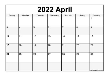 blank april  printable calendar  templates