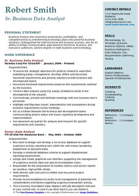 business data analyst resume samples qwikresume