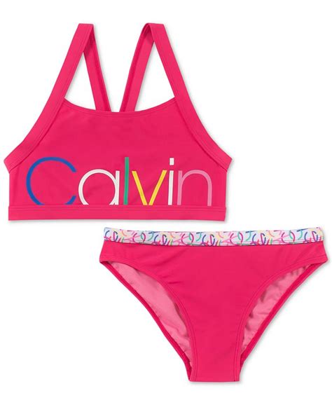 calvin klein big girls 2 pc logo print bikini swimsuit and reviews