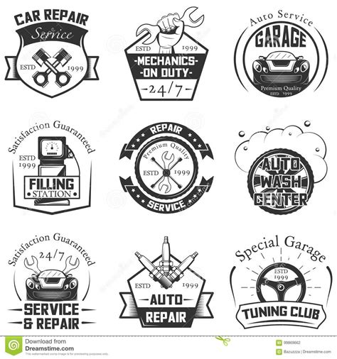 car service logos vintage vector labels badges and icons set stock vector illustration of