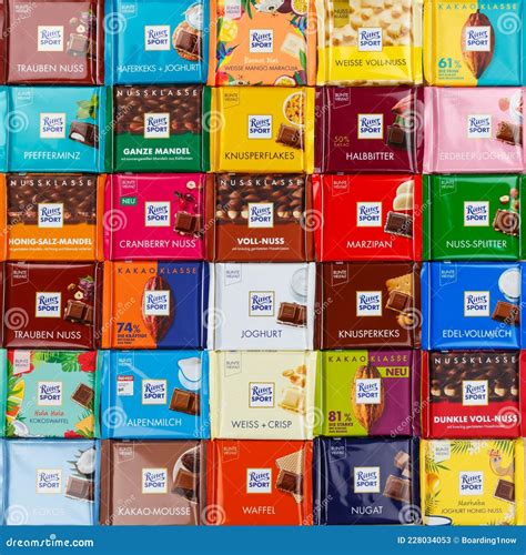 ritter sport chocolate chocolates  types variety background square editorial photo