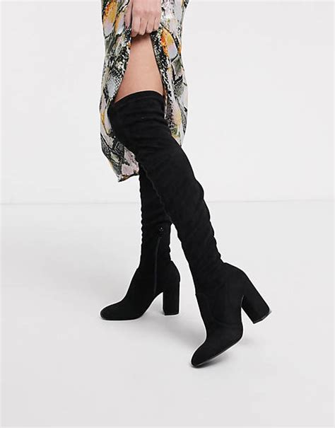 bershka over the knee heeled boots in black asos