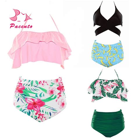 Pacento High Waist Bikinis Set Floral Swimsuit Women Plus Size Xxl Xxxl
