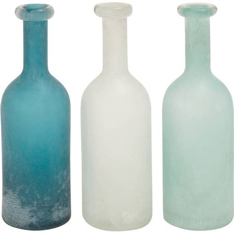 Decmode Coastal Style White Blue Green Frosted Glass Bottle Vases
