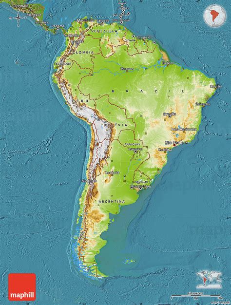 Physical Map Of South America Satellite Outside