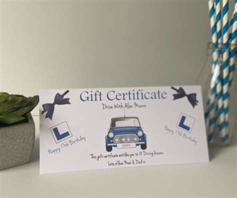 personalised driving lessons card gift certificate voucher birthday